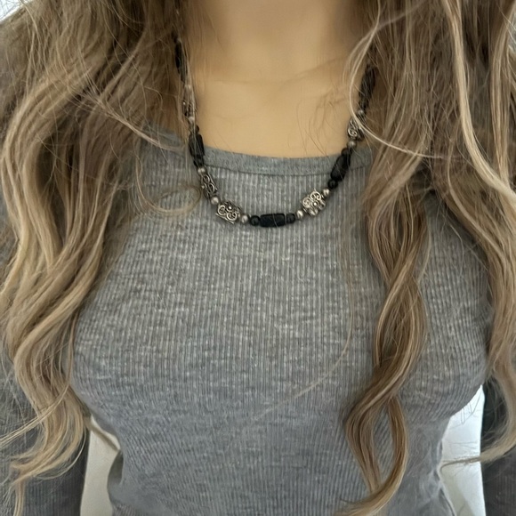 Bohemian Tribal Vintage Silver Charm Aztec Necklace Orca Agate Toggle Necklace - Picture 2 of 4